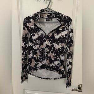 Kerrits Women's Horse Print Long Sleeve Top - Black and Cream